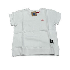 NWT VastLife Mens Short Sleeve Sweater Crew Neck Spell Out Logo White Size S